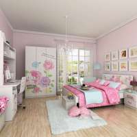 酷漫居KT梦幻玫瑰儿童家具五件套1米2床/床头柜/3门衣柜/书桌/上架