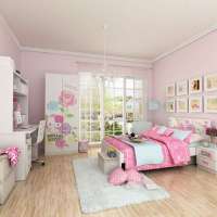 酷漫居KT梦幻玫瑰儿童家具四件套1米2床/床头柜/2门衣柜/书桌