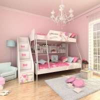 酷漫居儿童家具KT梦幻玫瑰金属架高低床不带梯柜