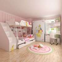 酷漫居儿童家具公主花之舞金属架高低床/梯柜/3门衣柜/书桌/上架/椅子