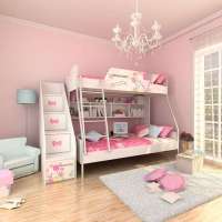酷漫居儿童家具KT梦幻玫瑰金属架高低床/梯柜