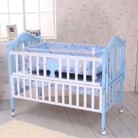 小硕士婴儿床实木儿童床彩色甜美系列送摇篮蚊帐SK-512蓝色