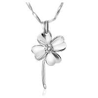 欧奈ONICE璀璨系列幸福四叶草瑞士水钻纯银项链