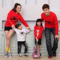 春秋新款一家四口全家装全棉保暖加厚套头卫衣538童150