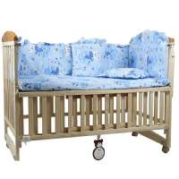 呵宝实木婴儿床HP-819加蓝色卡通兔床品