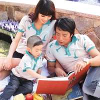 爱湾夏款蓝色海鸥立领亲子童装90码