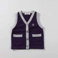 皇家宝贝秋冬新款百搭男童V领系列开襟毛衣背心25137201茄紫/120