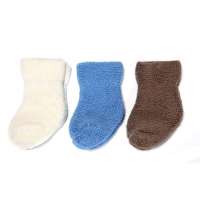 全棉时代婴童毛巾袜鹅卵石/蔚蓝/米白色3双