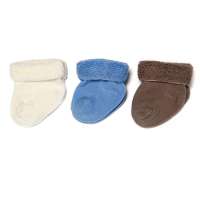 全棉时代翻边婴童袜鹅卵石/蔚蓝/米白色三双