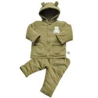 琪凯宝宝拉绒夹棉套装115095橄榄绿80cm