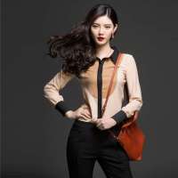 七格格 女装IAIZO春款拼接长袖打底衫修身女衬衫12AD044010F(卡其色/S)