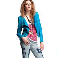 七格格 女装OTHERFAITH修身短款PU皮外套夹克女12EG013008F(湖兰色/XL)