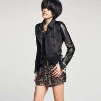 七格格 女装新款潮牌翻领双排装饰扣长袖拉链短外套12L30024(黑色/XL)