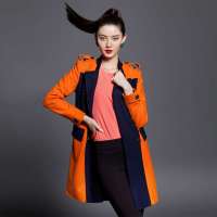 七格格 女装IAIZO双排扣立领拼接羊毛呢大衣女12AC064010F（桔色/M）