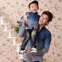 春秋装渐变色全棉格子长袖衬衫父子装529男装M