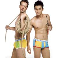 23MEN爱杉士男士(两条装)纯棉吸汗运动平角内裤天蓝色+绿色(M)PJD08D