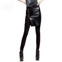 七格格 女装OTHERMIX潮牌超酷板型新款加厚PU拼接打底裙裤女12T30056(黑色/L)