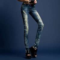 七格格 女装OTHERCRAZY韩版磨破修身低腰小脚牛仔裤女11F30008(蓝色/25码)