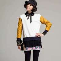 七格格 女装OTHERMIX冬装韩版拼接长袖套头卫衣外套3ML1003D(白色/S)