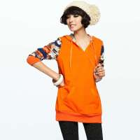 七格格 女装印花潮流拼接休闲版宽松连帽套头卫衣12ML014002F(橙色/L)