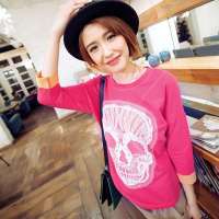 七格格 女装蜜逸卡春季新品休闲街头骷髅头蕾丝绣花卫衣女3KL1001K(玫红/L)