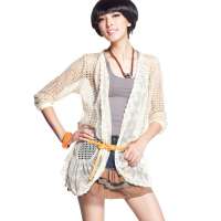 七格格 女装2013新款春装外套休闲女装修身长袖针织开衫女12MN013006F(米色/F)