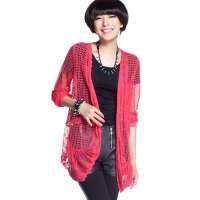 七格格 女装2013新款春装外套休闲女装修身长袖针织开衫女12MN013006F(红色/F)
