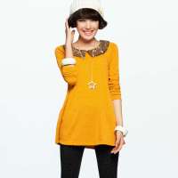 七格格 女装毛衣亮片娃娃领A字型宽松版针织衫12MA084013F（橙色/M）