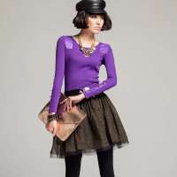 七格格 女装拼接长袖女款修身套头针织衫春秋打底衫3MA1012J(紫色/S)
