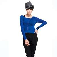 七格格 女装othermix简单时尚百搭短款女式毛衣斜拉链女装12M10020(宝蓝色/XL)