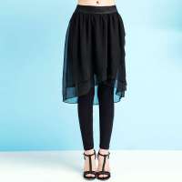 秋水伊人 女装百搭打底假两件裙裤半身裙纯色123208011(黑色/L)