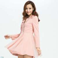 秋水伊人 女装双排扣修身圆领中长款风衣外套631111157(粉红/L)