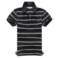 诠渡良品男士休闲细条纹男装POLO衫TD274(黑色/M)