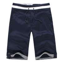 诠渡良品男士时尚创意格纹卷边休闲中裤82192(藏青色/L)