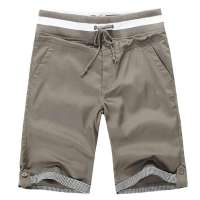 诠渡良品男士时尚创意格纹卷边休闲中裤82192(卡其色/XXL)