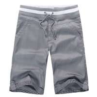 诠渡良品男士时尚创意格纹卷边休闲中裤82192(银灰色/XXL)