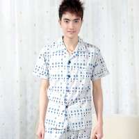 金丰田夏季男士格子短袖睡衣套装灰色(XXL)1562