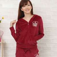顶瓜瓜/顶呱呱女士时尚天鹅绒卫衣家居服套装深红(175)DJJWC-T0037