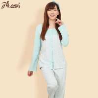 顶瓜瓜/顶呱呱女薄型纯棉睡衣开襟家居服浅蓝色印花(175)DJJWC-T3004
