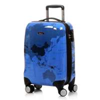 eminent雅士新品KD71地图纹镜面旅行箱 20寸欧美风万向轮TSA锁箱蓝色