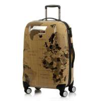 eminent雅士新品KD71地图纹镜面旅行箱 24寸欧美风万向轮TSA锁箱咖啡色