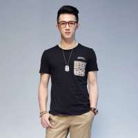 唐狮 男前胸色织贴袋圆领Tee恤613211022414(黑色L)