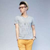 唐狮 男前胸字母几何印花圆领Tee恤613211022423（麻灰XL）