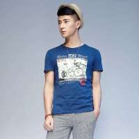 唐狮 男胸前自行车照片印花圆领Tee恤613211022435(钴蓝M)