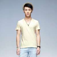 唐狮 男素色V领Tee恤613211024403(鹅黄M)