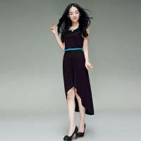 唐狮 女不规则下摆针织连衣裙613223104412(黑色S)