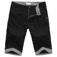 LESMART莱斯玛特男装格子翻边短裤MDKS1201(黑色/36)