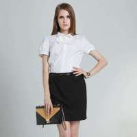 Theme 掂牌  女装夏季上线韩版OL通勤蝴蝶结短袖衬衫 上衣T18WB6WS02(白/M)