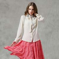 Theme掂牌 女装OL通勤 波点长袖雪纺衬衫TA7WE1WT01(米白/XXL)