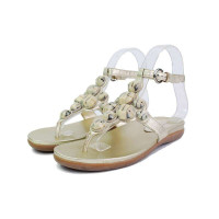 智鹰 舒适休闲金属羊皮女士凉鞋AS1C01702M金色39码